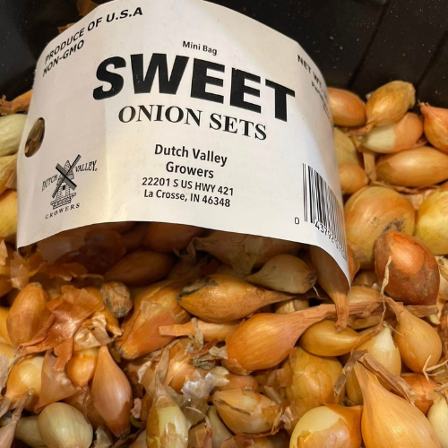 Bag of sweet onion sets labeled 
